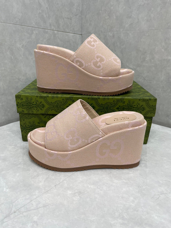 GG Jumbo Platform Slides Beige Canvas