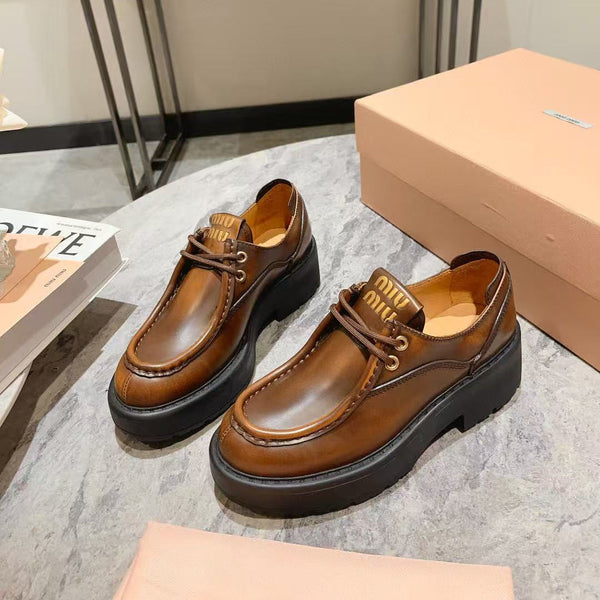 Miu Laced Fumé Sienna Cowhide Loafers