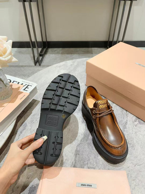 Miu Laced Fumé Sienna Cowhide Loafers