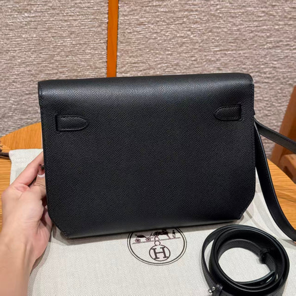 Hm Kelly Depeches Pouch 25 Pouch Black Cowhide Sliver Hardware