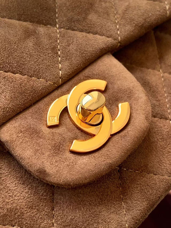Chanel 25 Flap Bag Brown Gold Suede Leather