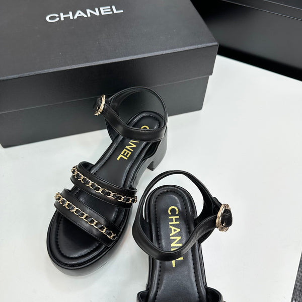 CC 25FW Platform Sandals 6cm Heel Black Calfskin