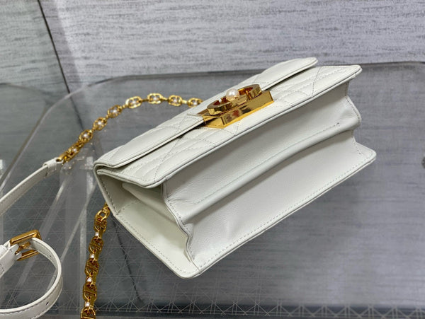 CD Macrocannage Ange Shoulder Bag 20 White Calfskin