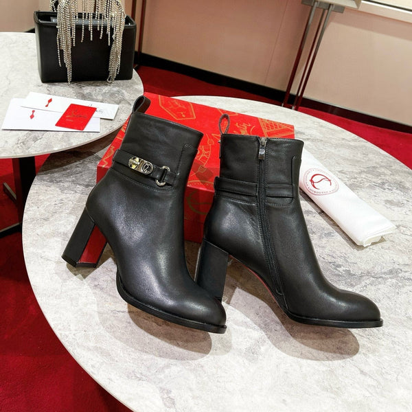 CL Turn-Lock Buckle Red Sole Booties Black Calfskin