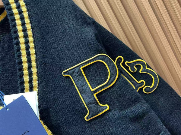 Prada Logo-appliquéd Cardigan Black Yellow Wool Cashmere
