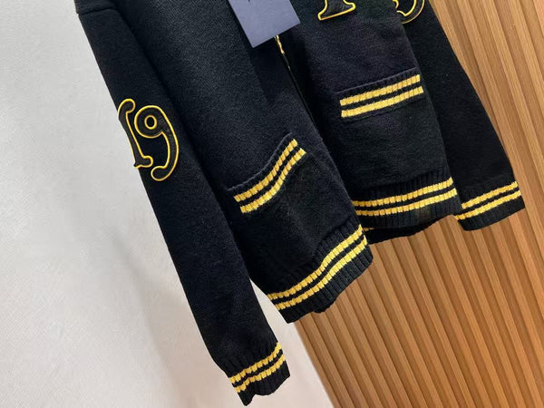 Prada Logo-appliquéd Cardigan Black Yellow Wool Cashmere
