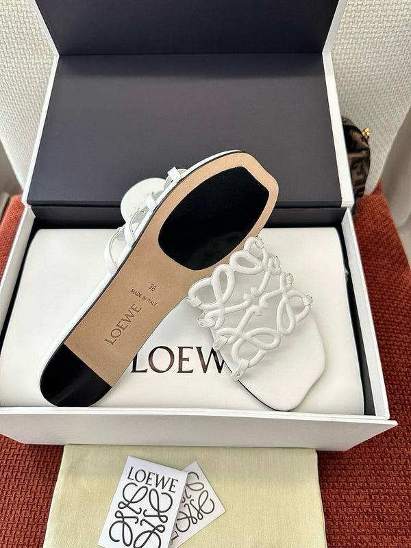 Loewe 25 Petal Anagram Slides White Cowhide