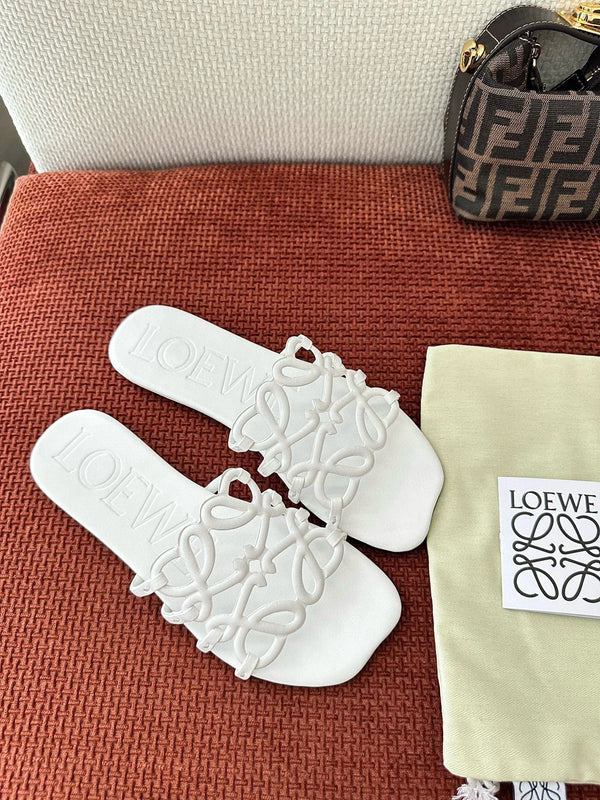 Loewe 25 Petal Anagram Slides White Cowhide