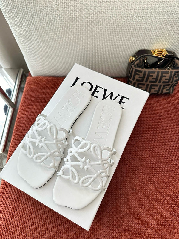 Loewe 25 Petal Anagram Slides White Cowhide