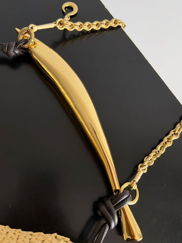 Bottega Veneta Sardine Chain Beige Gold Raffia-effect Bag