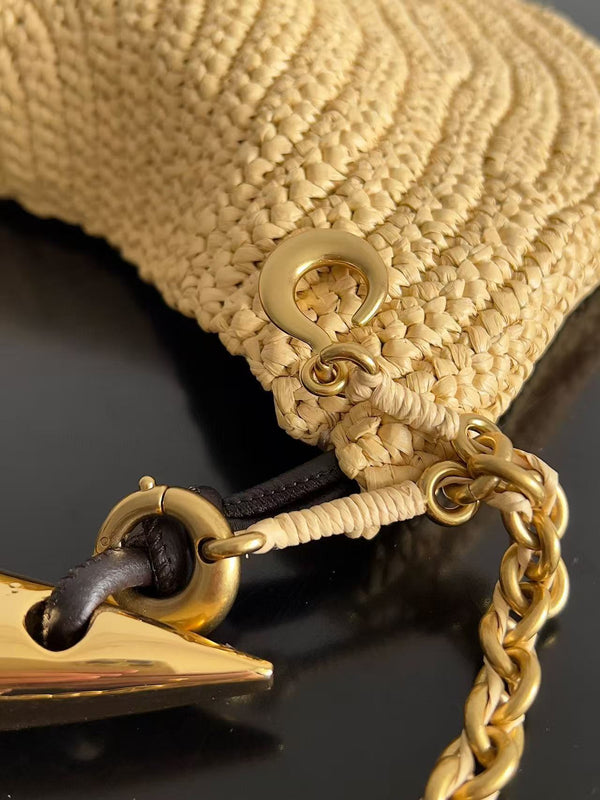 Bottega Veneta Sardine Chain Beige Gold Raffia-effect Bag