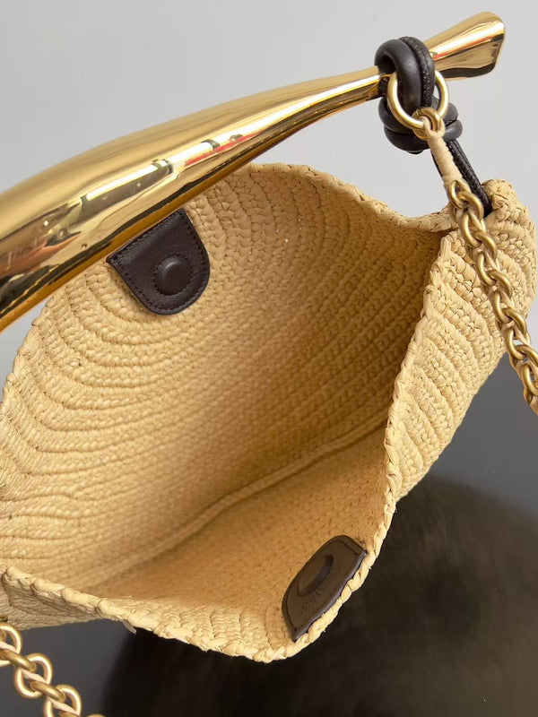 Bottega Veneta Sardine Chain Beige Gold Raffia-effect Bag