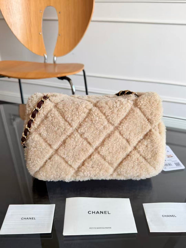 CC 2025 Flap Bag 23.5cm Beige Dark Brown Sherling Lambskin Gold Hardware