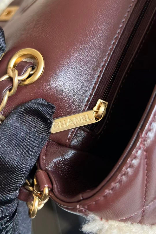 CC 2025 Flap Bag 23.5cm Beige Dark Brown Sherling Lambskin Gold Hardware