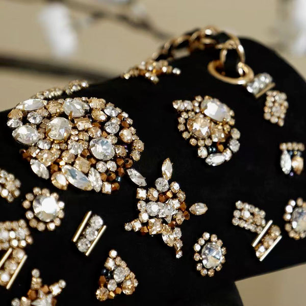 CC 25 Mini Classic Flap Bag 20cm Black Velvet Strass Gold Hardware