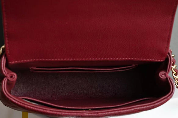 CC Clutch Top Handle 14.5cm Dark Red Grained Calfskin