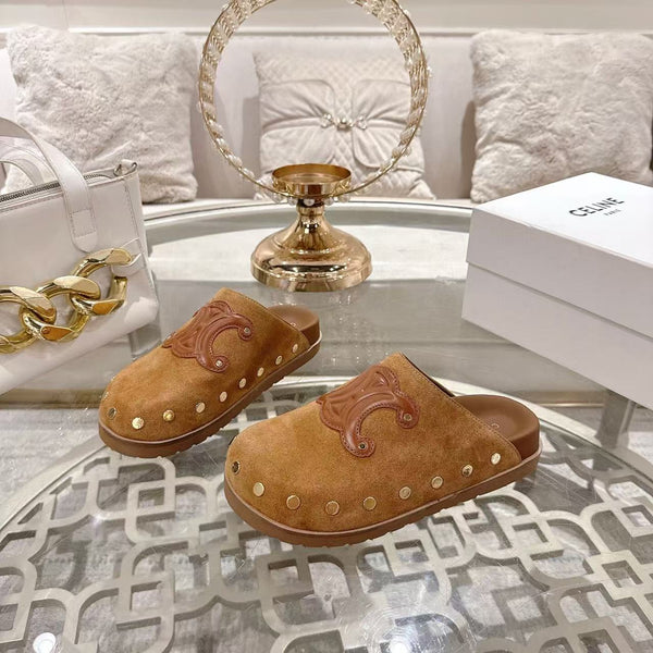 Celine 25 Rivet Birkenstock Slippers Brown Suede
