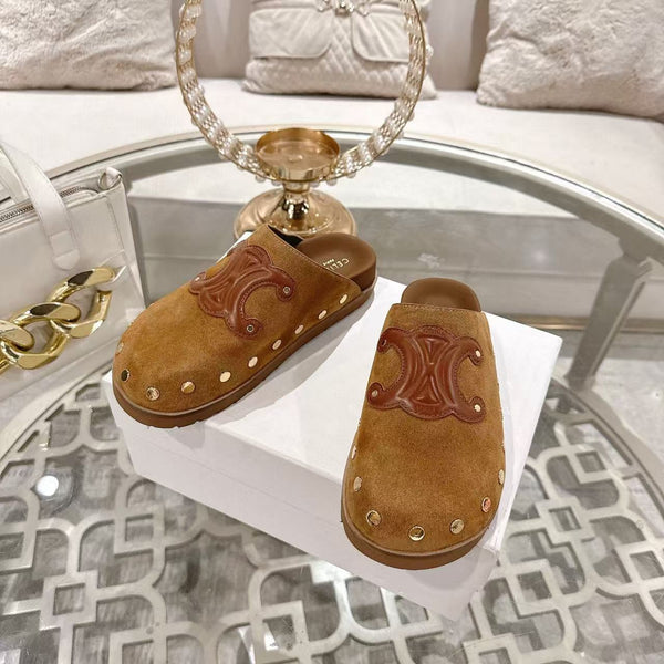 Celine 25 Rivet Birkenstock Slippers Brown Suede