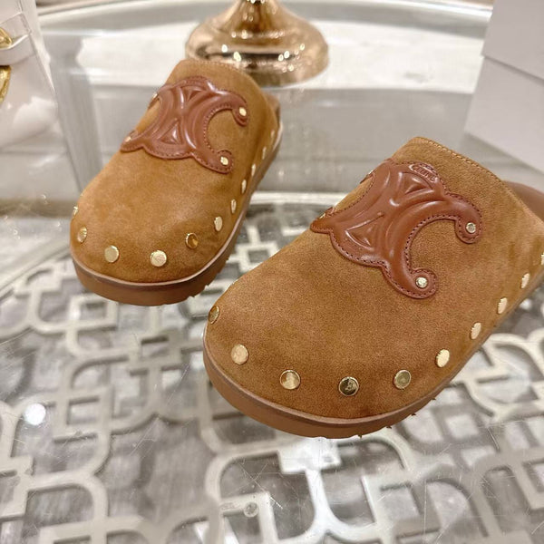 Celine 25 Rivet Birkenstock Slippers Brown Suede