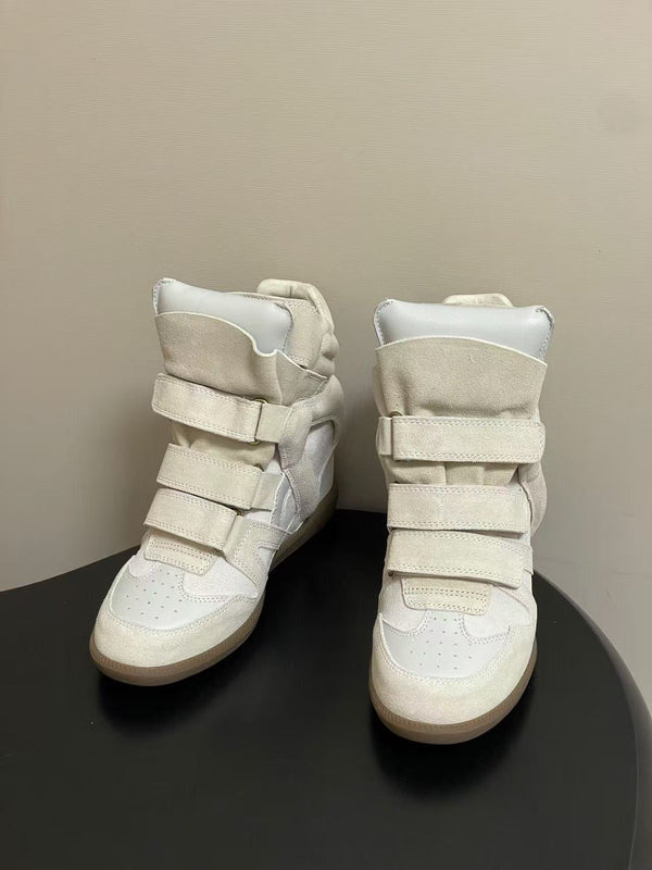 Isabel Marant Bekett High Top Wedge Sneakers White Suede