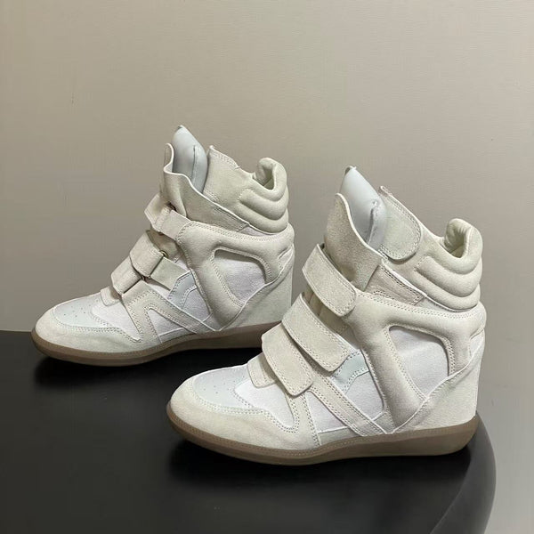 Isabel Marant Bekett High Top Wedge Sneakers White Suede
