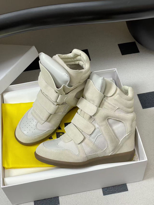 Isabel Marant Bekett High Top Wedge Sneakers White Suede