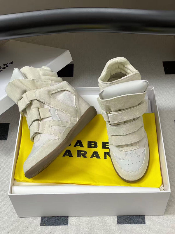 Isabel Marant Bekett High Top Wedge Sneakers White Suede