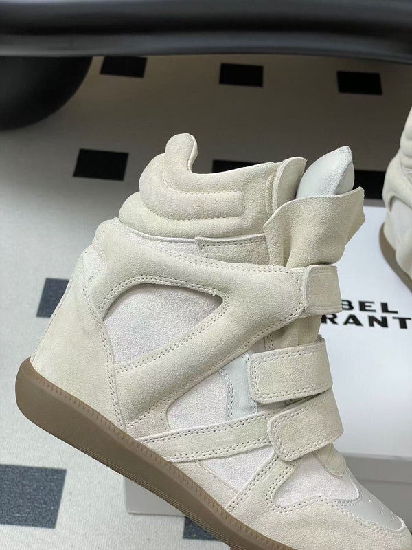 Isabel Marant Bekett High Top Wedge Sneakers White Suede
