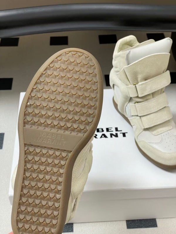 Isabel Marant Bekett High Top Wedge Sneakers White Suede