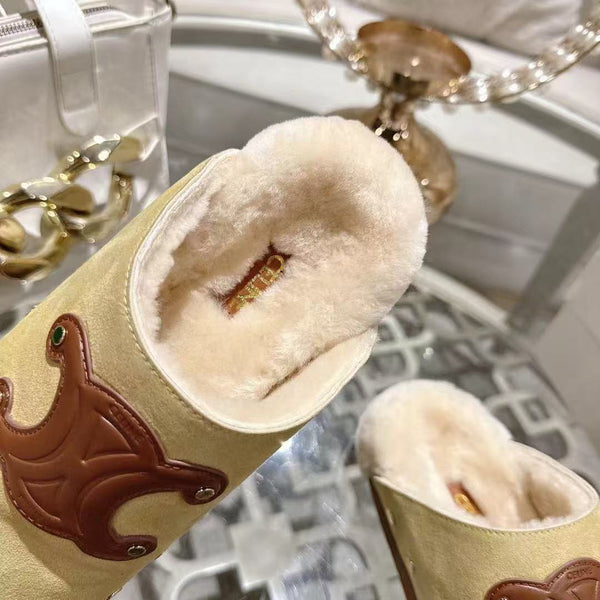 Celine 25 Rivet Birkenstock Slippers Beige Suede Shearling