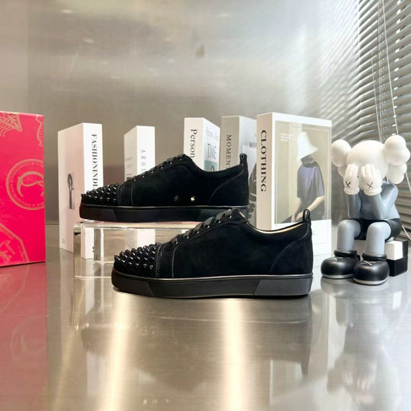 CL Veau Velours Black Spikes Suede