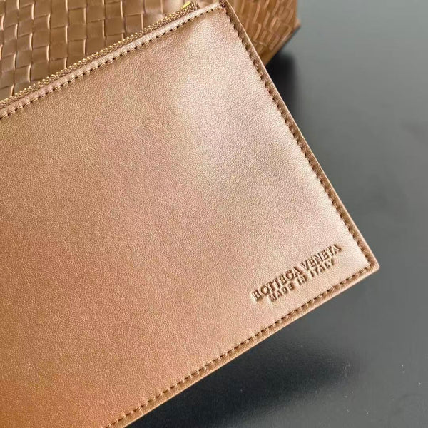 BV Reversible Tote Bag 43cm Intreccio Nocciola Amber Calfskin Suede