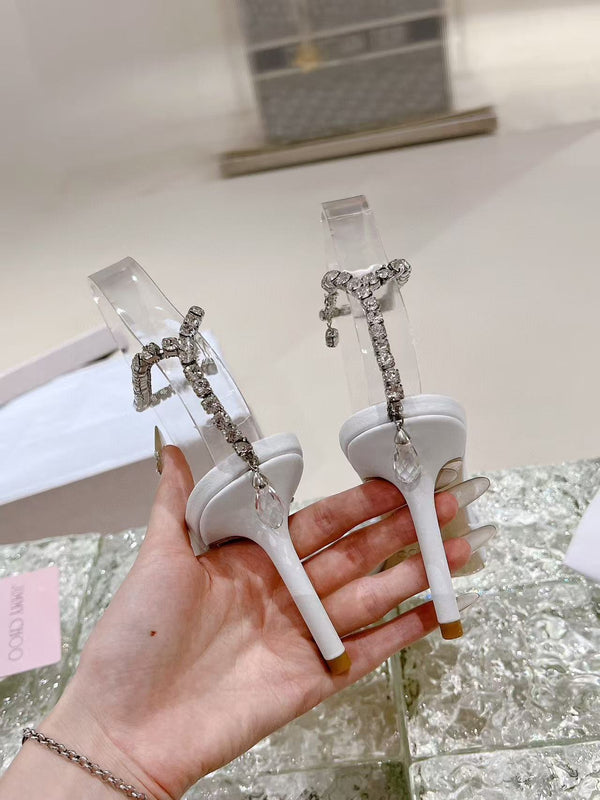 Jimmy Choo 100mm Saeda Crystal-embellished Pumps White Mesh Calfskin