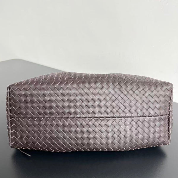 BV Reversible Tote Bag 43cm Intreccio Chocolate Brown Calfskin Suede