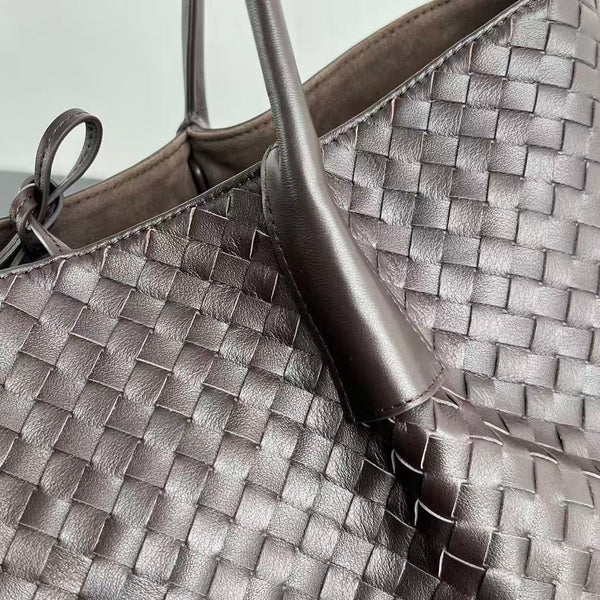 BV Reversible Tote Bag 43cm Intreccio Chocolate Brown Calfskin Suede