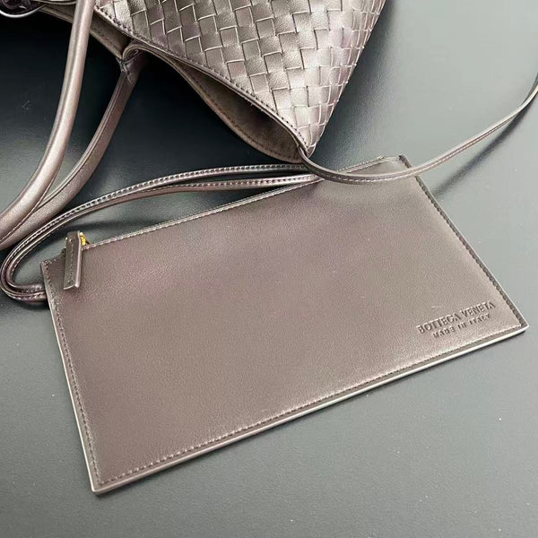 BV Reversible Tote Bag 43cm Intreccio Chocolate Brown Calfskin Suede