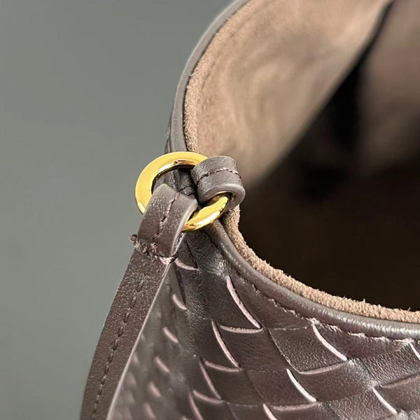 BV Reversible Tote Bag 43cm Intreccio Chocolate Brown Calfskin Suede