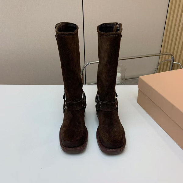 Miu Miu Biker High-Length Boots Brown Suede