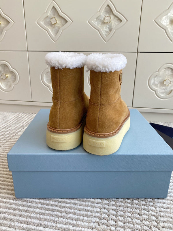 Prada Ankle Boots Brown Shearling Suede