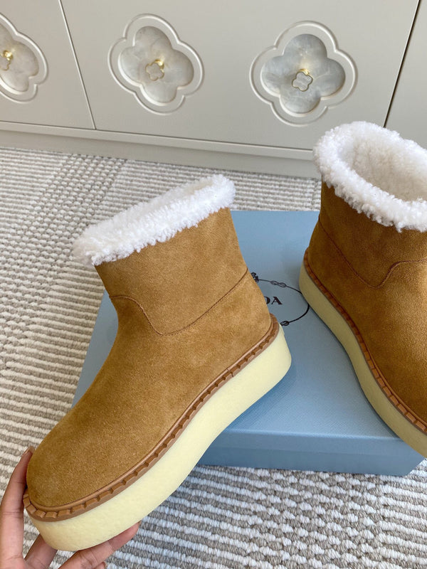 Prada Ankle Boots Brown Shearling Suede