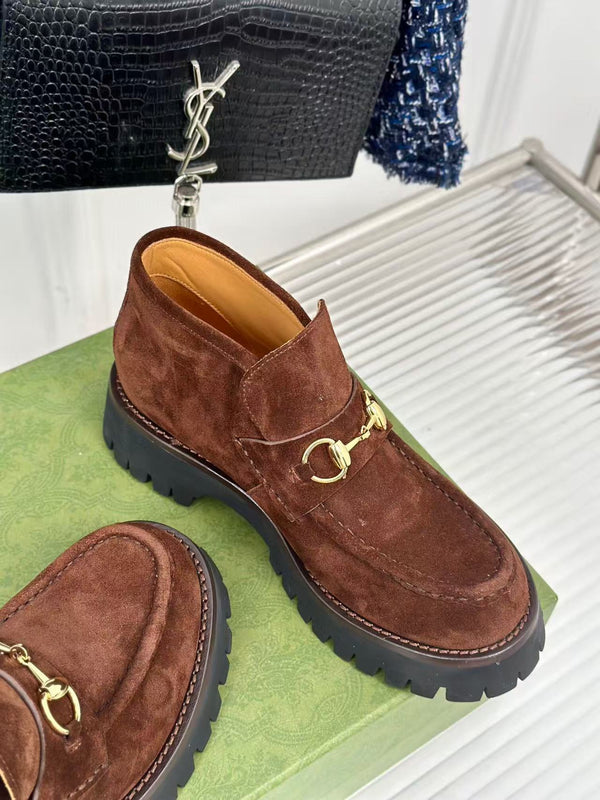 GG Horsebit Ankle Boots Brown Suede