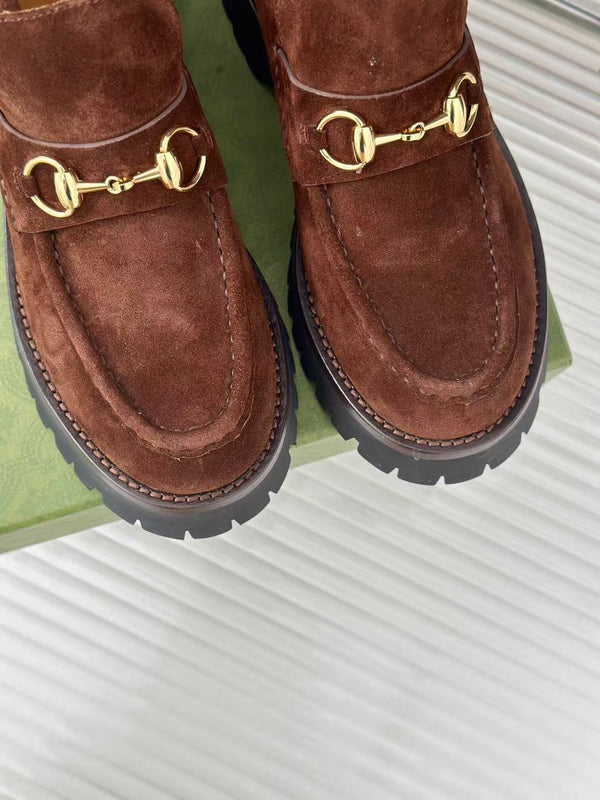 GG Horsebit Ankle Boots Brown Suede