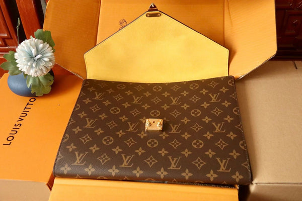 LV Mark Folder Monogram Dark Brown Coated Canvas Calfskin