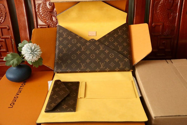 LV Mark Folder Monogram Dark Brown Coated Canvas Calfskin