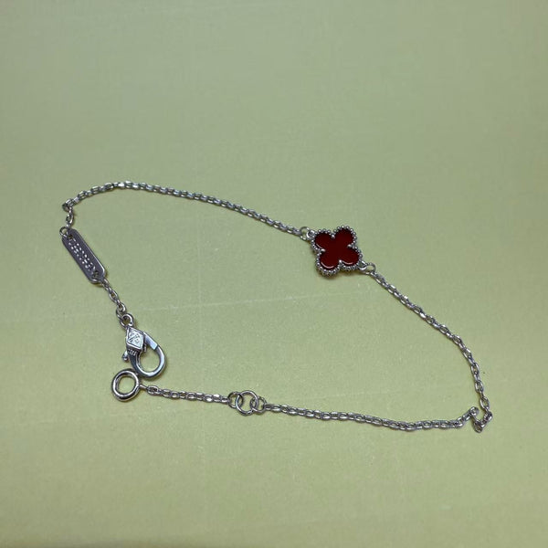 BRACELET CLOVER 1 MOTIF ROUGE ARGENT