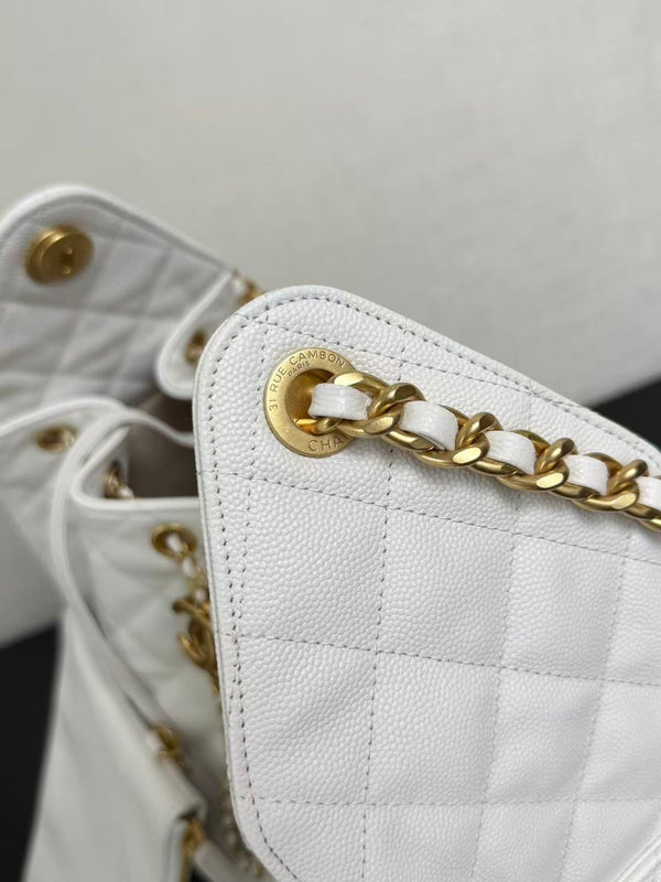 Chanel 2025 Hobo Bag 40cm White Grained Calfskin