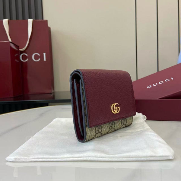 Gucci Marmont 12cm Wallet Ebony mix Rosso Ancora Red Canvas Leather