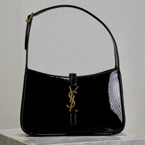 Sac YSL 2025 Le5A7 25cm en cuir verni noir et doré
