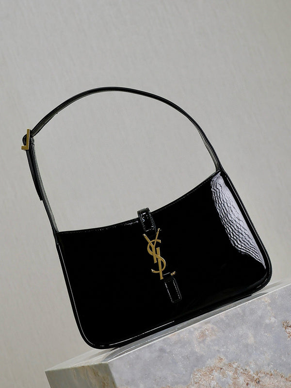 Sac YSL 2025 Le5A7 25cm en cuir verni noir et doré