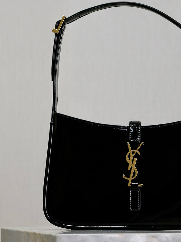 Sac YSL 2025 Le5A7 25cm en cuir verni noir et doré